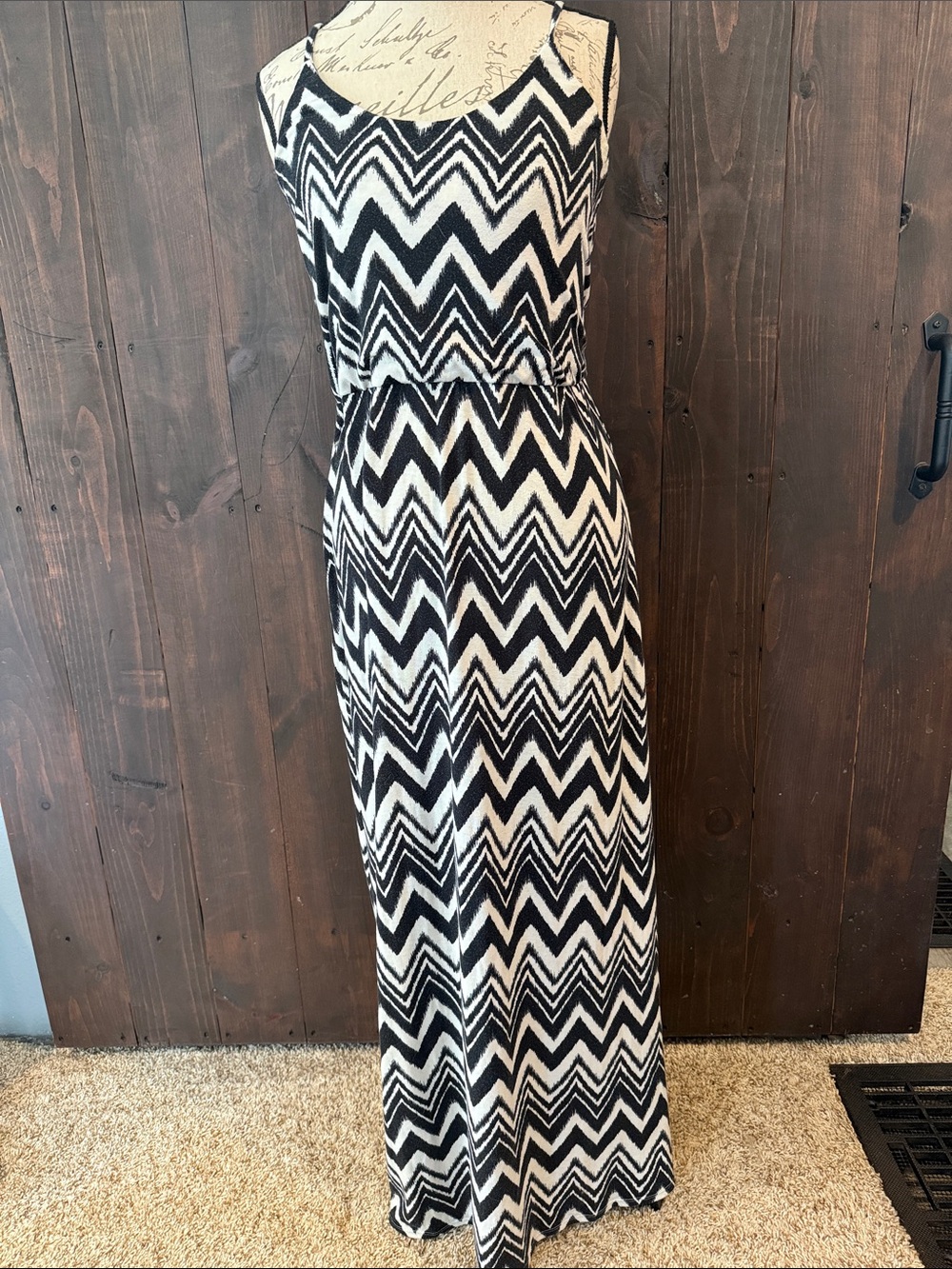 Maurices Black and White Chevron Maxi Dress